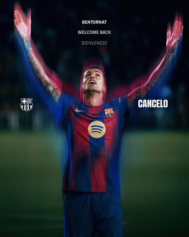 巴塞隆拿官宣冬窗首簽！31歲坎塞洛回歸穿2號