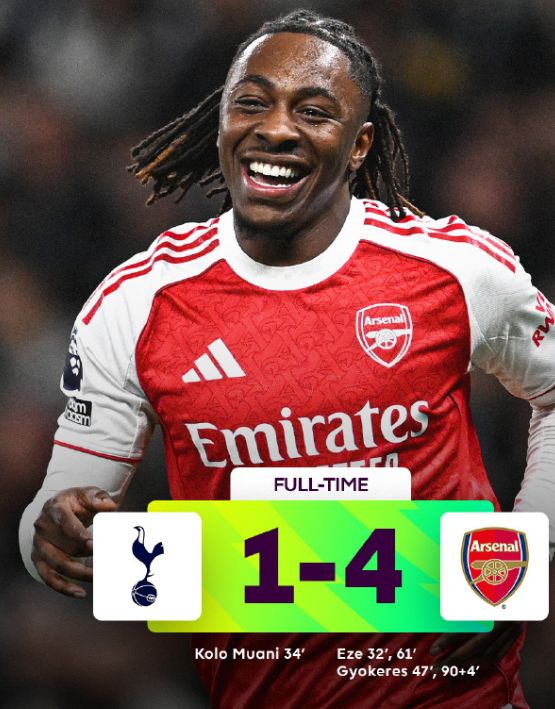 阿森納4-1熱刺完成雙殺：雙核閃耀背後的爭冠隱憂與保級警報